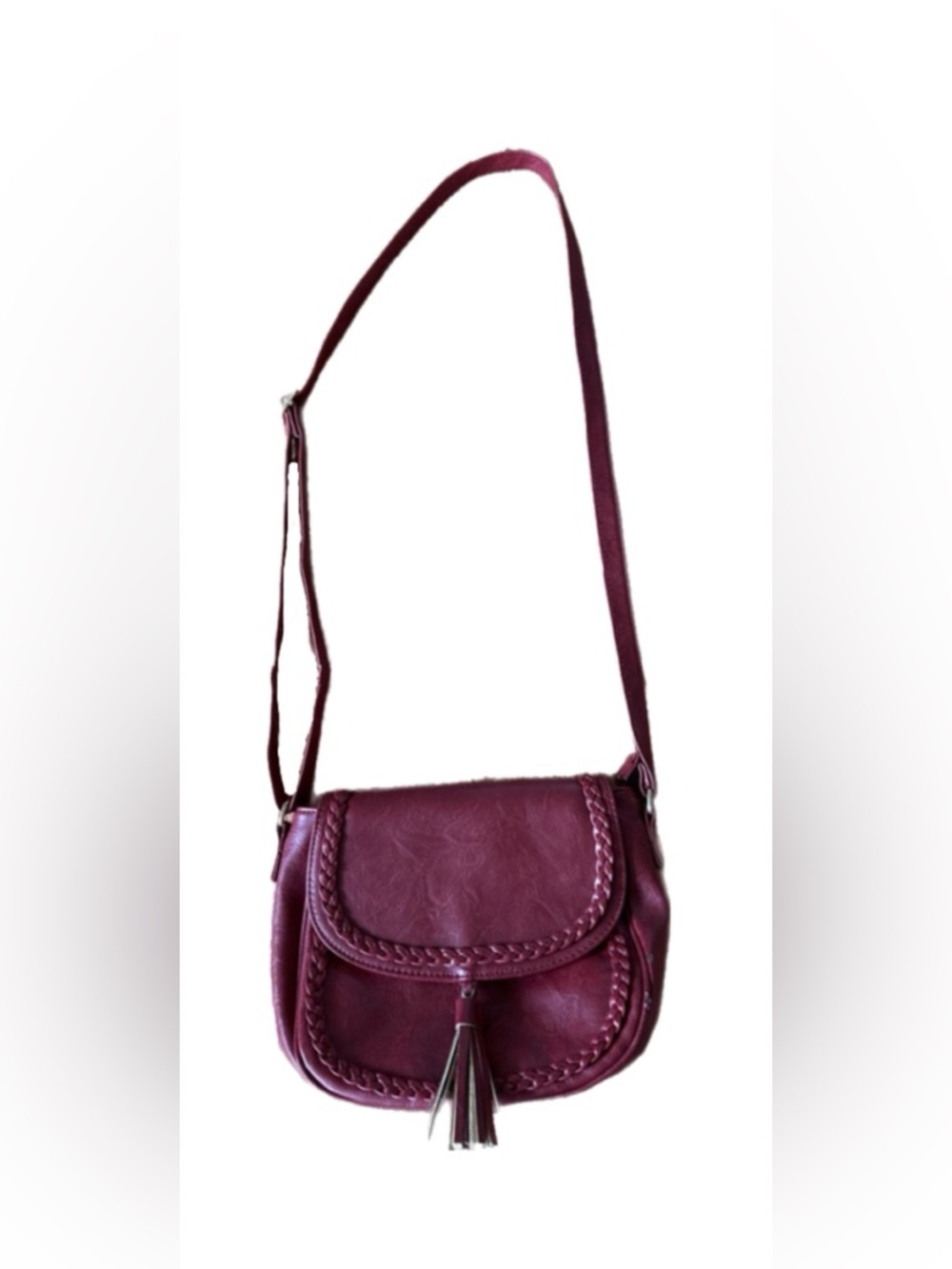 Kukiu Maroon Faux Leather Crossbody Bag with Tassel